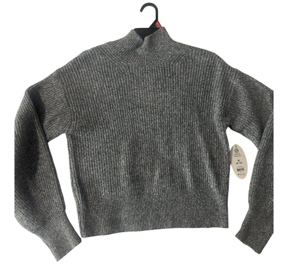 Gray Ribbed Knit Mock Neck Long Sleeve Pullover Sweater Women’s Regular M