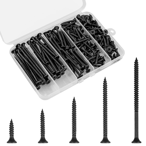 168-Piece Black Phillips Wood Screw Assortment Kit - High Hardness