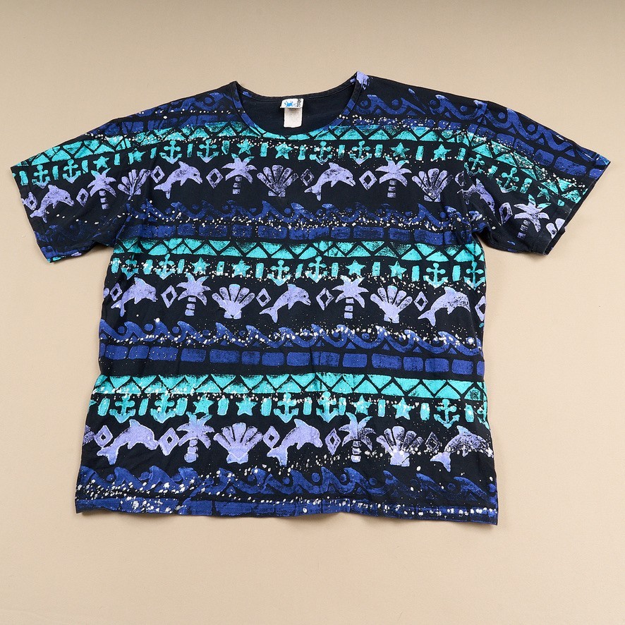 Vintage EZL AOP T Shirt Graphic Single Stitch Sea Life Abstract Tee 90s One Size-image