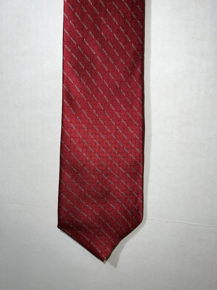 Bill Blass NEO Mens Tie Red Silk Classic Geometric Designer Vintage 90s