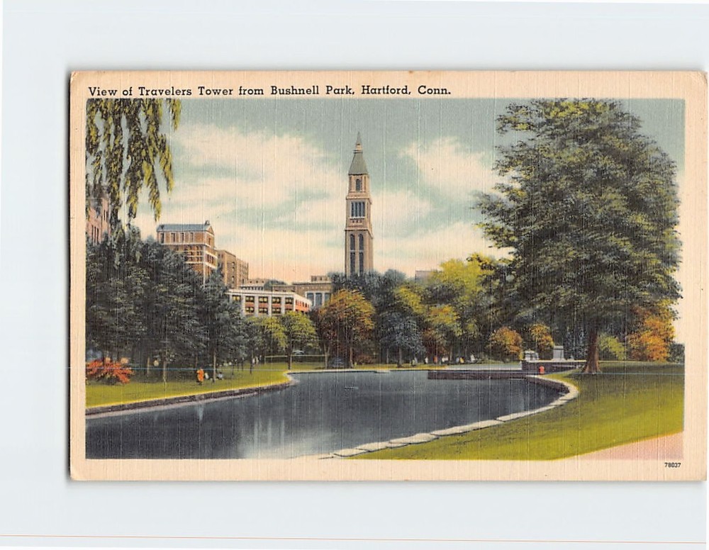 Postcard View of Travelers Tower from Bushnell Park Hartford Connecticut USA