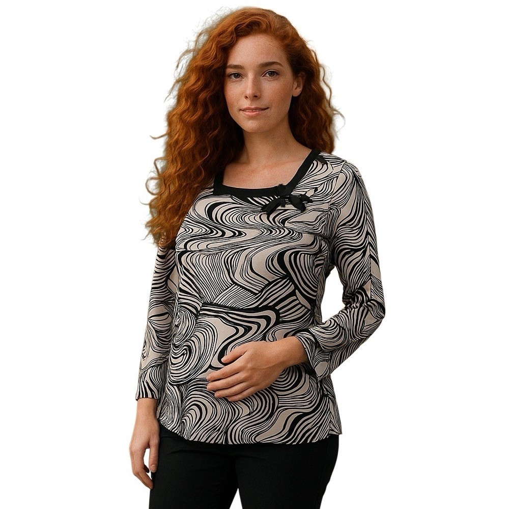 Black & White Abstract Maternity Blouse for Women Size L Pregnancy Announcement Top