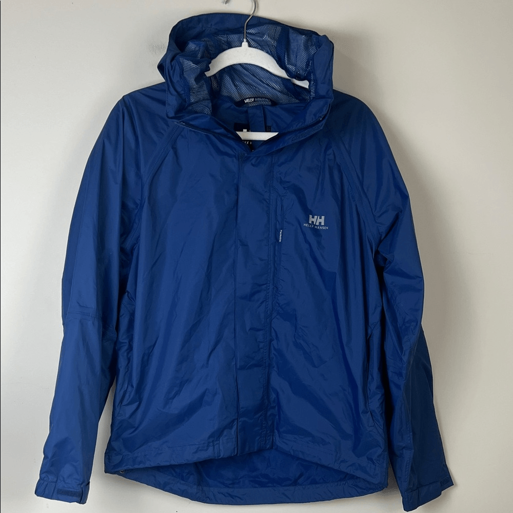 Helly Hansen Men's Waterproof Rain Jacket Hooded Blue Size Small Tech Protection
