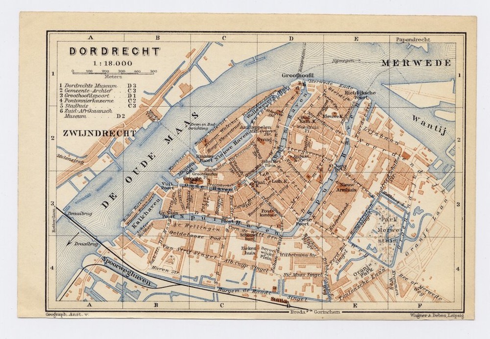 1910 Original Antique City Map Of Dordrecht Dordt / Netherlands Holland