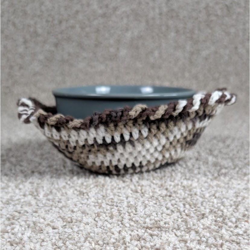 Handmade Crochet Bowl Cozy Brown Bowl Potholder Hot Cold Chocolate Milk