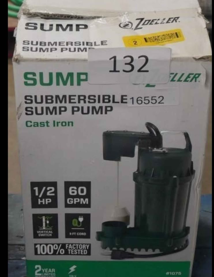 Zoeller 1075-0001 Submersible Sump Pump 1/2 HP Cast Iron 60 GPM 115V 1.5