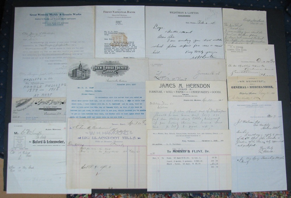 #74 - 14 old 1889-1933 MONTANA ephemera ALDER, BONNER, BELFRY, ENNIS, PHILIPSBUG