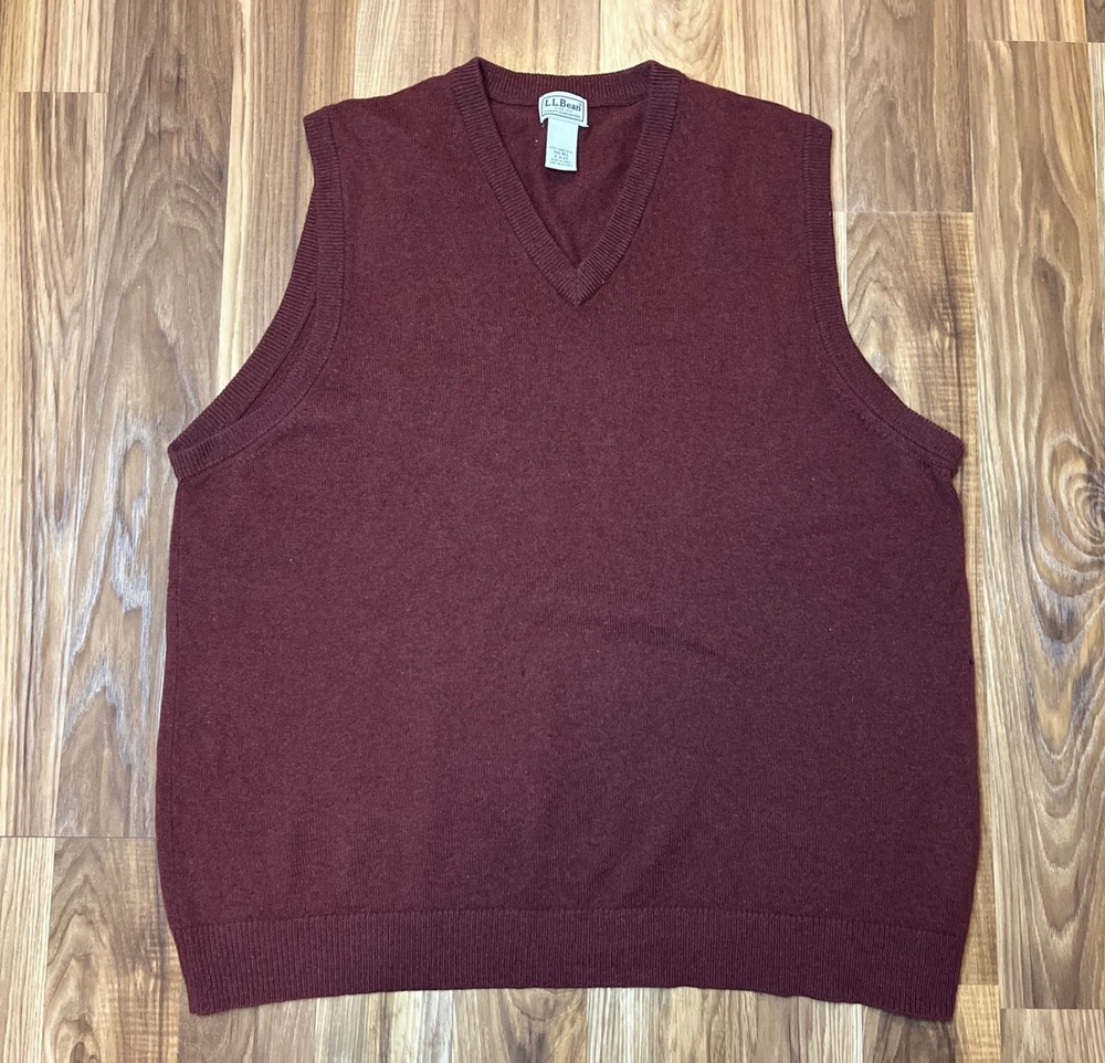 LL Bean Sweater Vest Mens XXL Rust Color 100% Lamb's Wool V-Neck Preppy