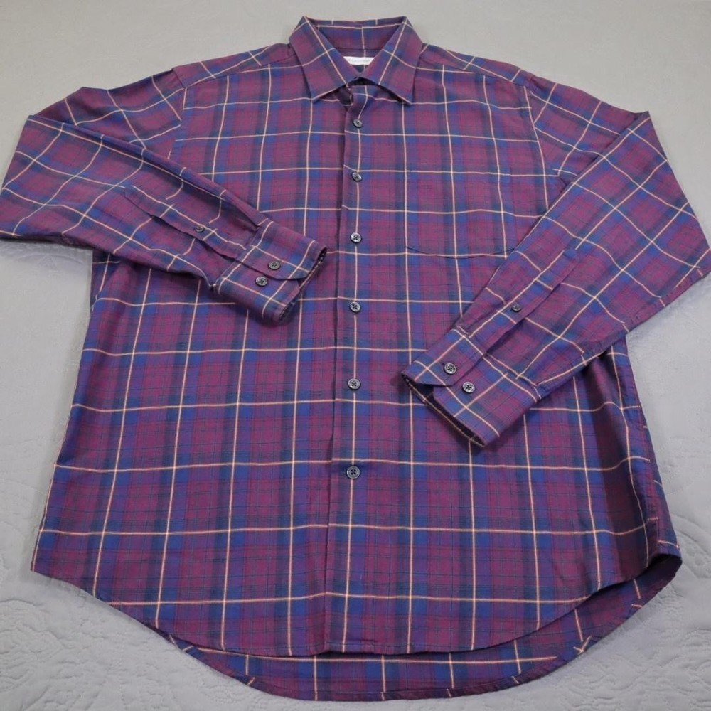 Alex Cannon Button Shirt Mens Medium Purple Plaid Long Sleeve Casual Woven