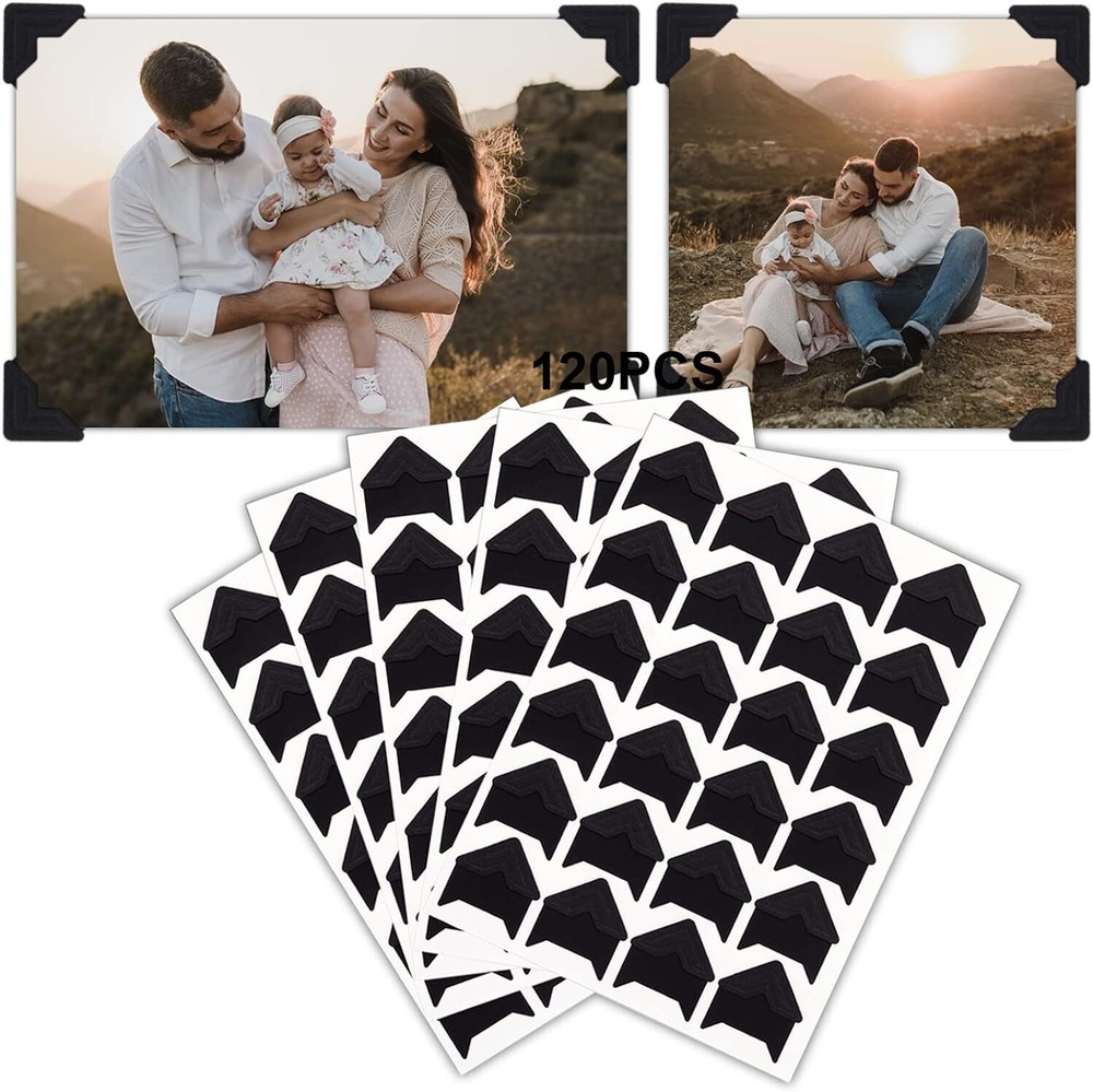Black Photo Corners Self Adhesive Stickers,120Piece Acid Free Photo/Picture Moun-image