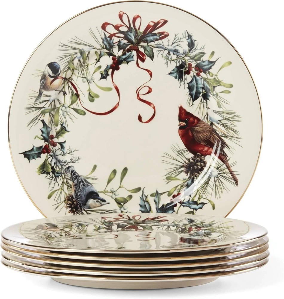 Lenox 835219 Winter Greetings 6-Piece Dinner Plate Set, 10.75', Christmas Drink