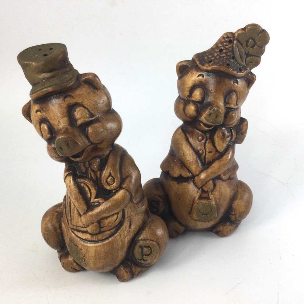 Vintage Treasure Craft Salt and Pepper Shakers Ceramic Pigs Brown 5
