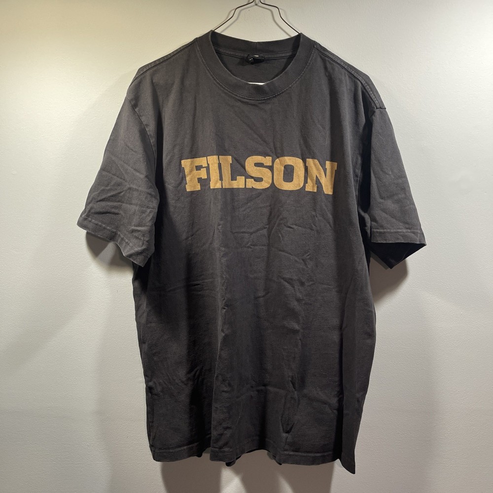 Filson Mens Large Black Brown Spellout Short Sleeve Classic Outdoor T-Shirt