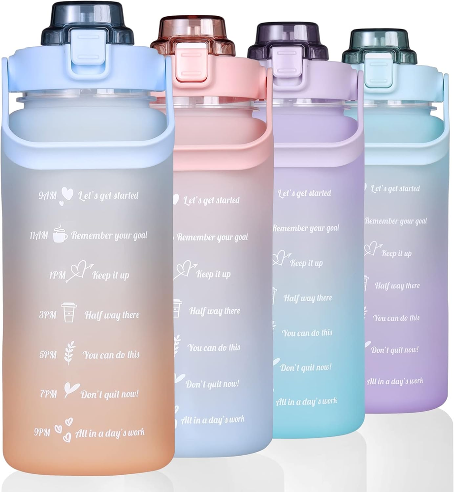 Large Motivational Water Bottle with Straw Time Marker BPA Free for Sport and Fi