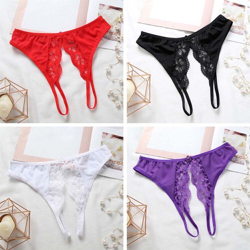 2Pc Womens Sexy Lace Briefs Crotchles G-string Thongs Lingerie Underwear Panties