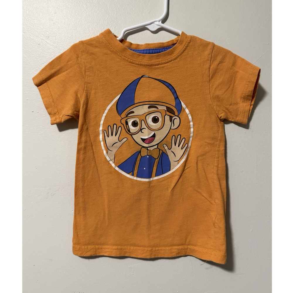 Blippi Boys 3T Orange Blue Cotton Graphic Crew Neck Short Sleeve Tagless Tee