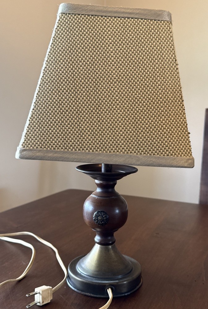 Vintage Brass Small Mini Table Lamp with shade WORKS!