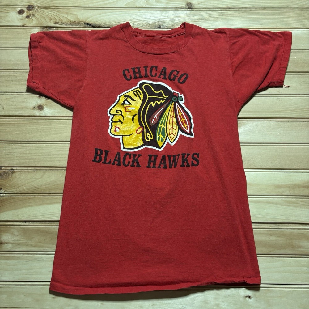 Vintage 80s Chicago Blackhawks NHL Hockey Single Stitch Shirt Size S/M