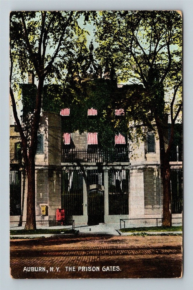 Auburn NY-New York, The Prison Gates, Mailbox Vintage Souvenir Postcard