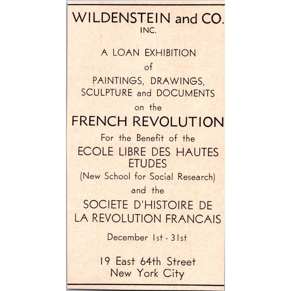Wildenstein & Co Inc Loan Exhibition Of Paintings New York City 1943 Ad SAJ5-M4