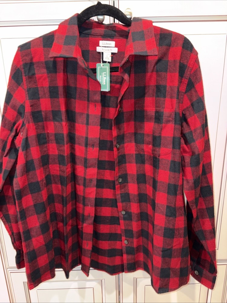 NWT LL BEAN Scotch Plaid Flannel Button Up Shirt Rob Roy Tartan Womens L