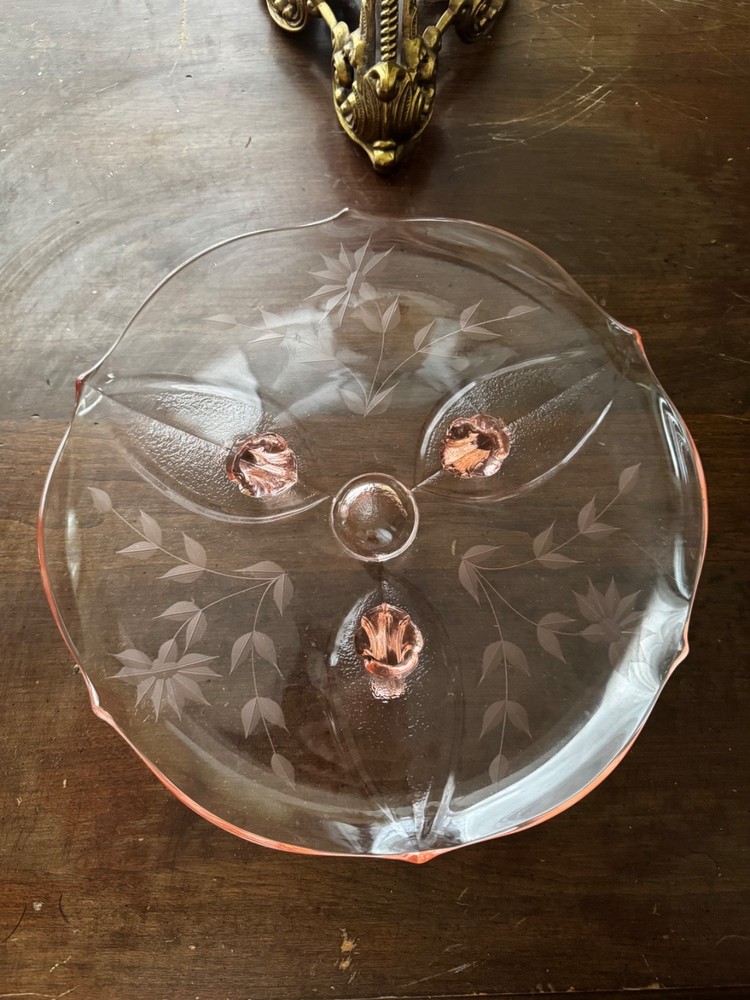 MCM Blush Pink Depression Glass Floral Vanity Display Tray/Plate