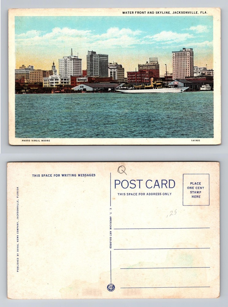 Jacksonville, FL-Florida, Waterfront and Skyline View Vintage Postcard