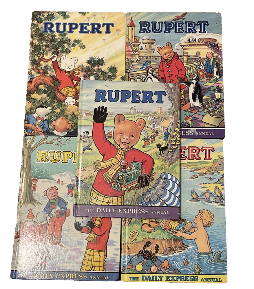 5 Rupert Bear Vintage Book Bundle Daily Express Annual  1973 1974 1975 1976 1977