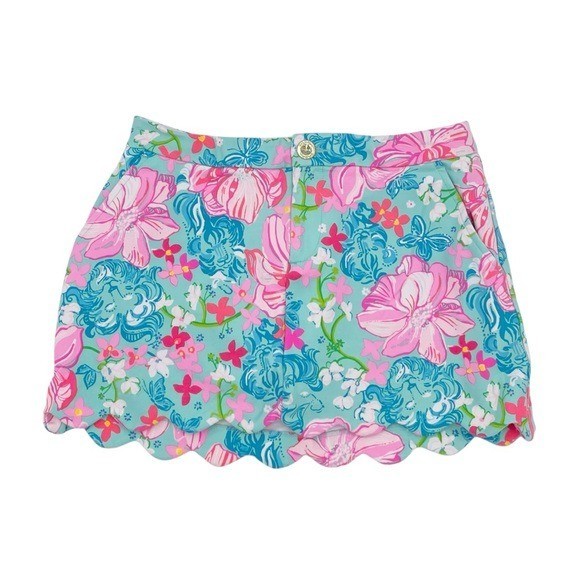 Lilly Pulitzer Colette Knit Skort Scallop Hem Size 0 Surf Blue Luscious Lions