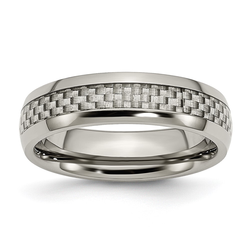 Titanium Polished with Grey Carbon Fiber Inlay 6mm Band Ring Size 8