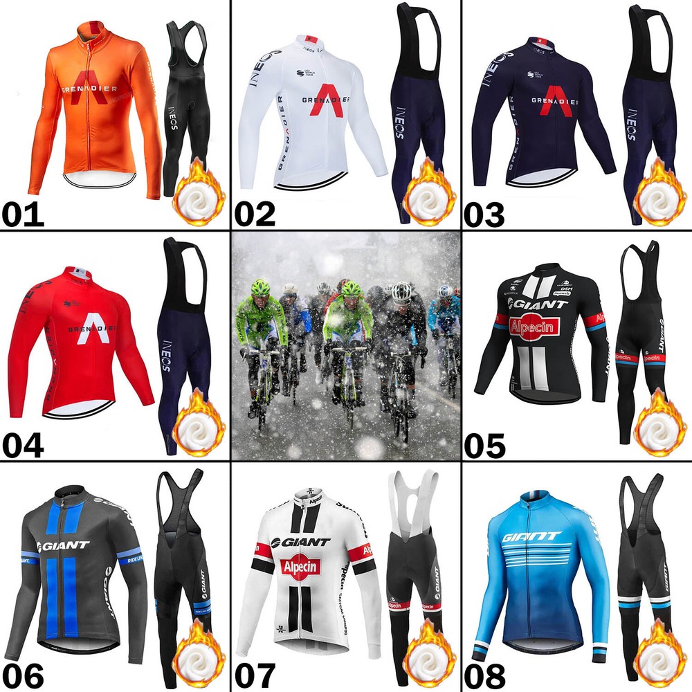 Men's Cycling Jersey Set Fleece Long Sleeve Winter Biking Suit Padded Pants