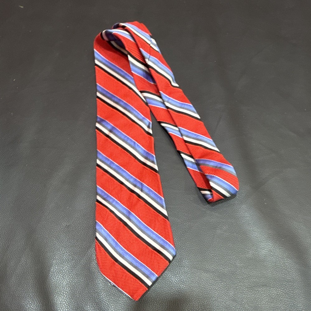 Peebles Executive Collection Men's Striped Necktie Tie Red Blue White Black