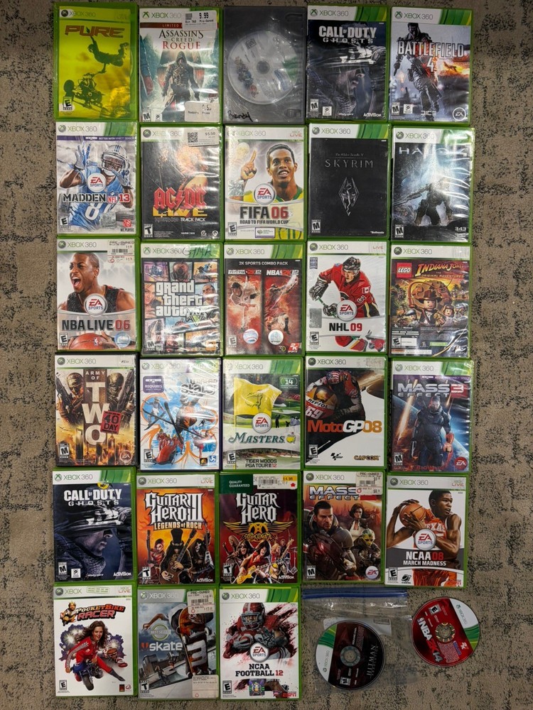 Lot Of 30 Xbox 360 Games: Guitar Hero Hitman Skate 3 Army of Two Halo Skyrim NBA