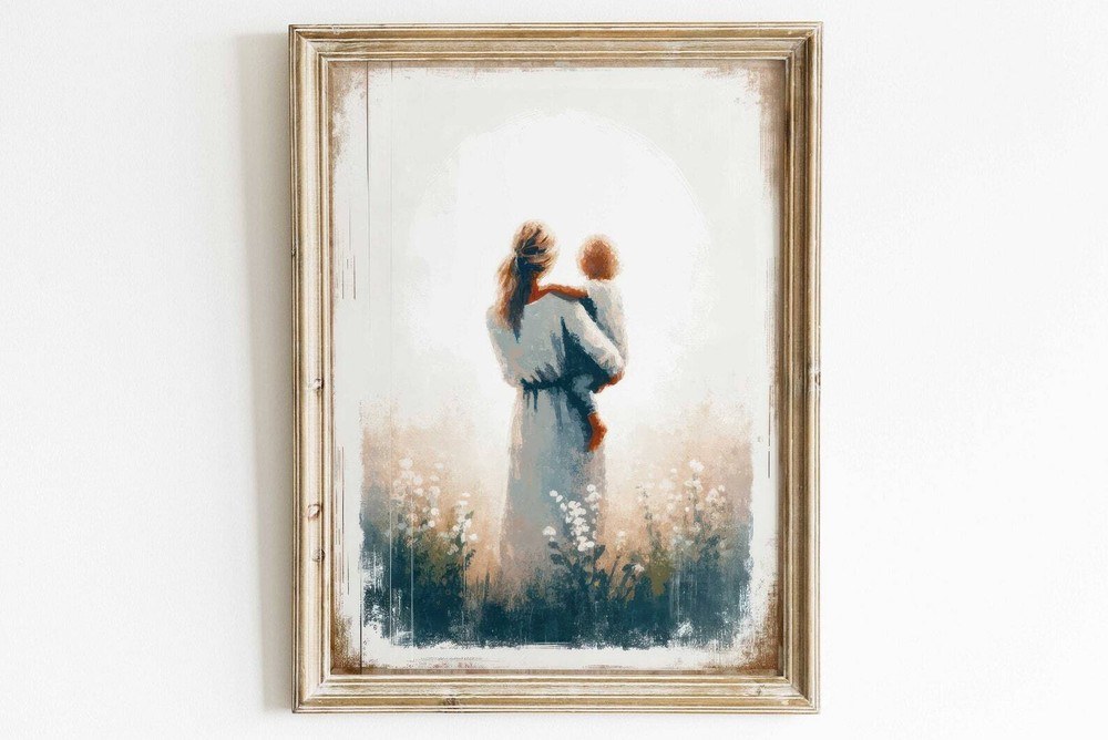 Mother And Son Wall Art Gift For Mothers Mom And Boy Child Art Print Mother