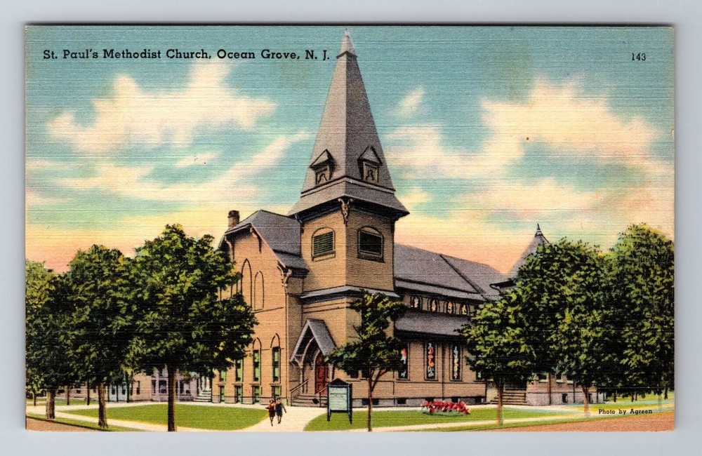 Ocean Grove NJ-New Jersey, St Paul's Methodist Church, Vintage Souvenir Postcard