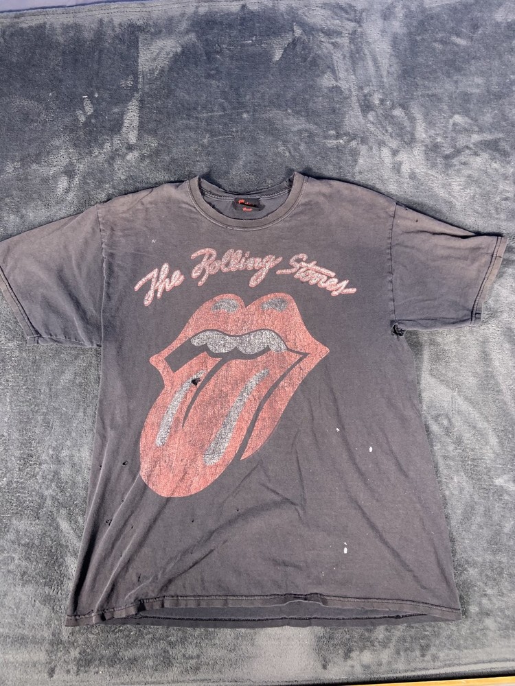 Vintage The Rolling Stones Tongue Logo T-Shirt Mens Medium M Black Distressed