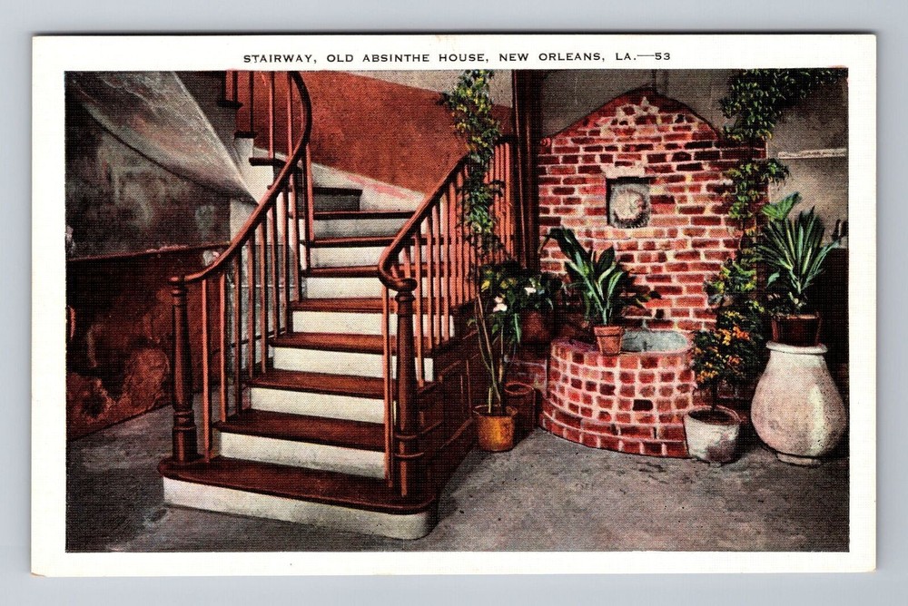 New Orleans LA-Louisiana, Old Absinthe House Stairway, Vintage Postcard-image