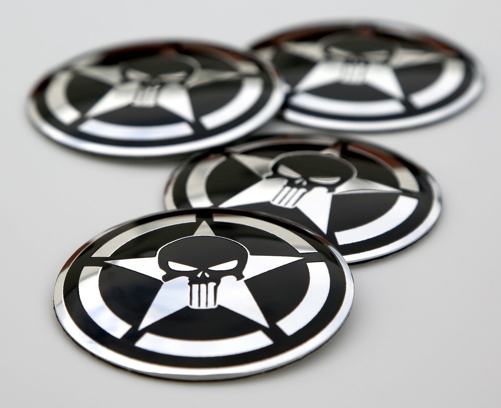 4x Punisher Shield Car Wheel Hub Center Cap Emblem Badges Sticker Decal 56mm