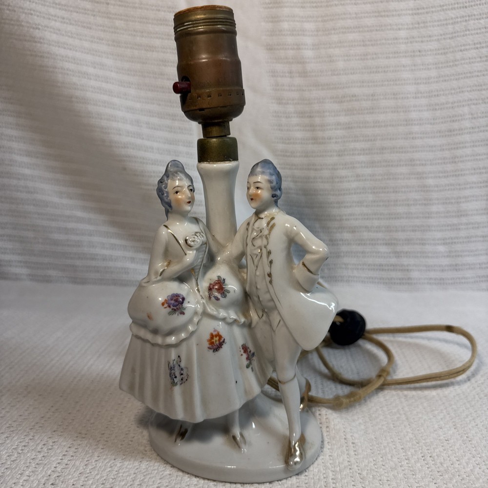 Porcelain Boudoir Lamps Victorian Courting Couple Man Woman Figurine Japan