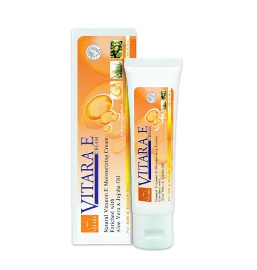 Vitara E Cream Natural Vitamin E Moisturize Acne Scars Nourish Aura Skin 50g.