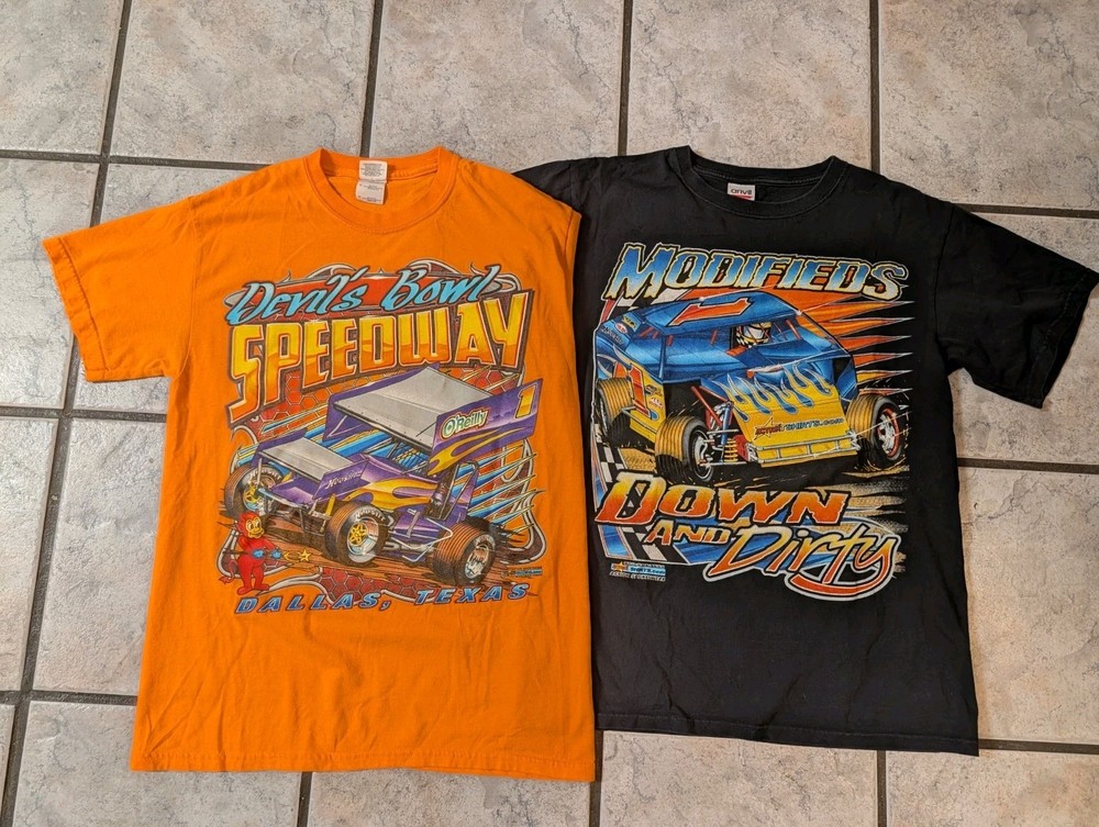 Devil’s Bowl Speedway Dallas TX T Shirt Men’s (M) Racing Graphic Double Sided