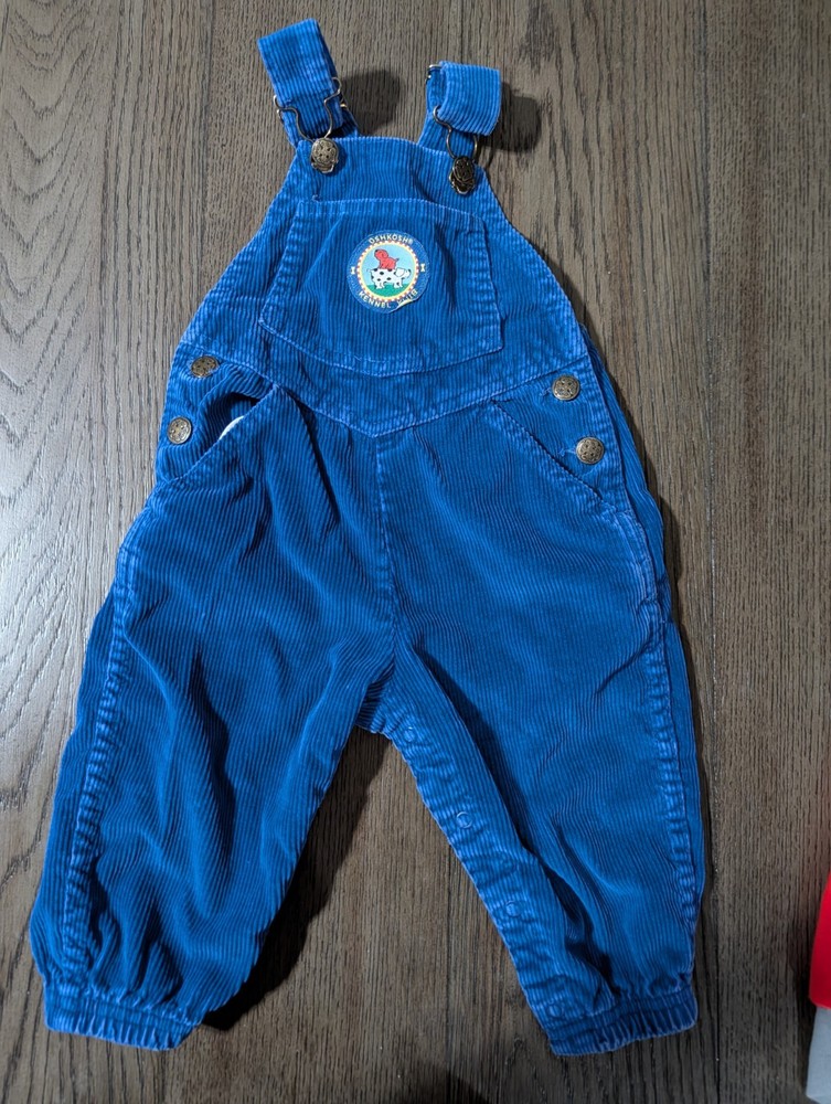 Vintage OshKosh Kennel Klub Blue Corduroy Dog Overalls V Back Made in USA - 2T