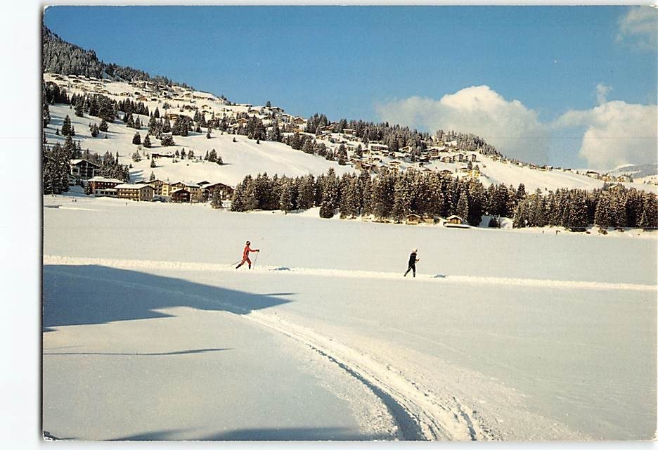 Postcard Skiing Scene Valbella and Lenzerheide Switzerland
