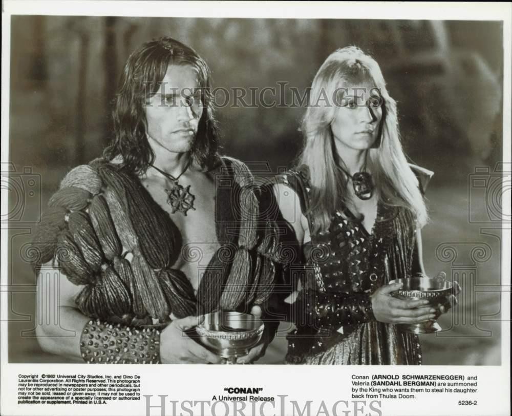 1982 Press Photo Arnold Schwarzenegger and Sandahl Bergman star in 