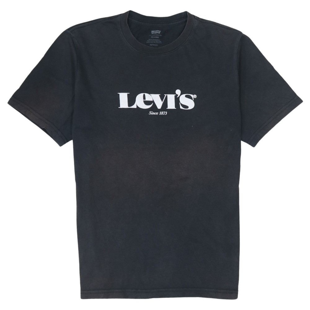 Levis Mens T Shirt Black Graphic Logo Print Crew Neck Short Sleeve Cotton XS