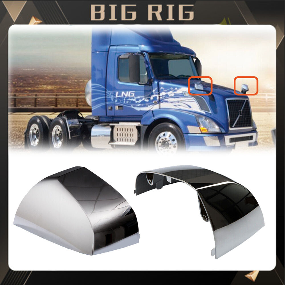 Chrome Hood Mirror Covers for Volvo VNL Trucks 2004-2017 Left & Right Side Pair