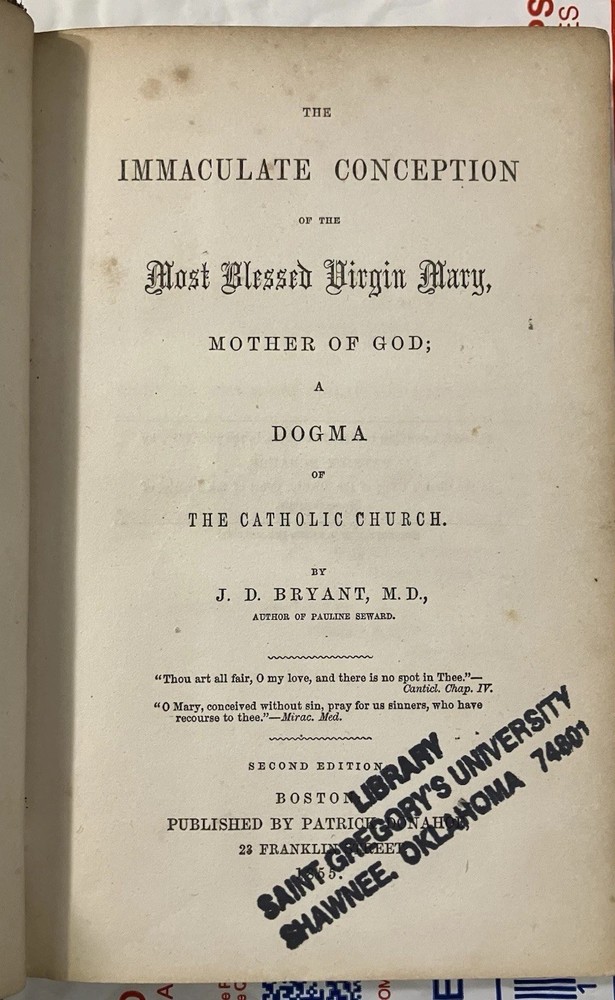 “THE IMMACULATE CONCEPTION” by J.D. Bryant, 1855 - Vintage Catholic Dogma, Mary
