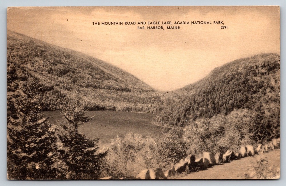 Mountain Road Eagle Lake Acadia National Park Bar Harbor Maine Vintage Postcard-image