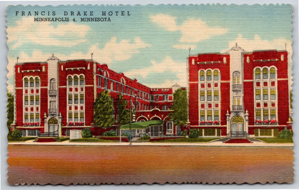 Minneapolis Minnesota~Francis Drake Hotel Exterior View~Vintage Linen Postcard