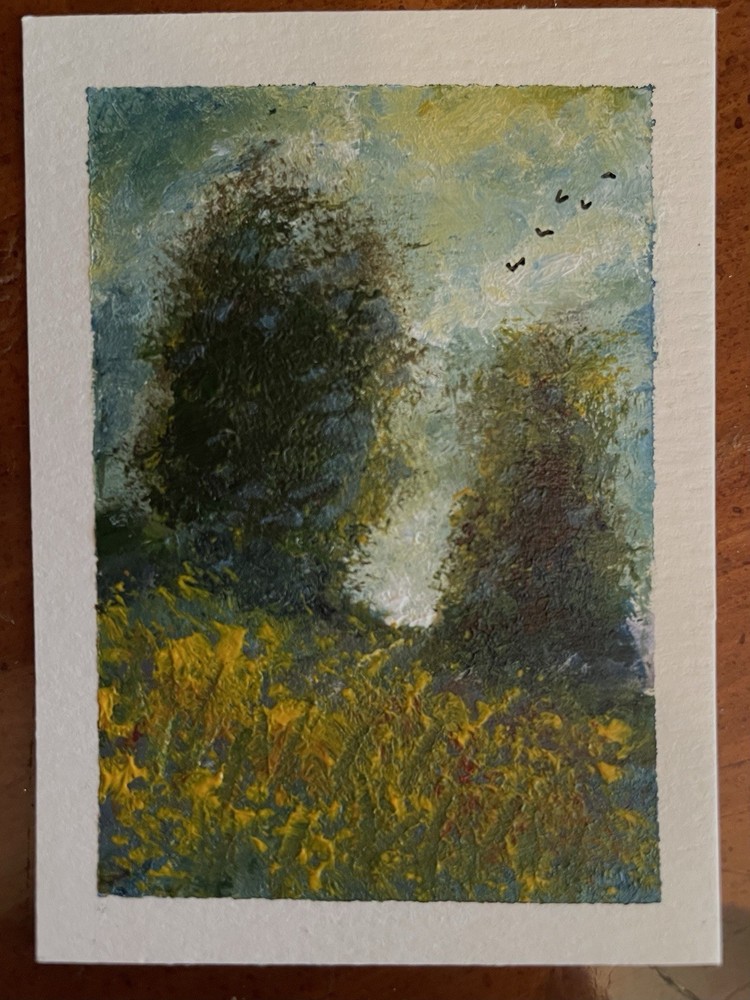 ACEO Wildflowers Landscape Sunset Original Art Signed Emily Daley